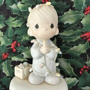 Precious Moment May Your Christmas Be Delightful Boy with Lights Ornaments